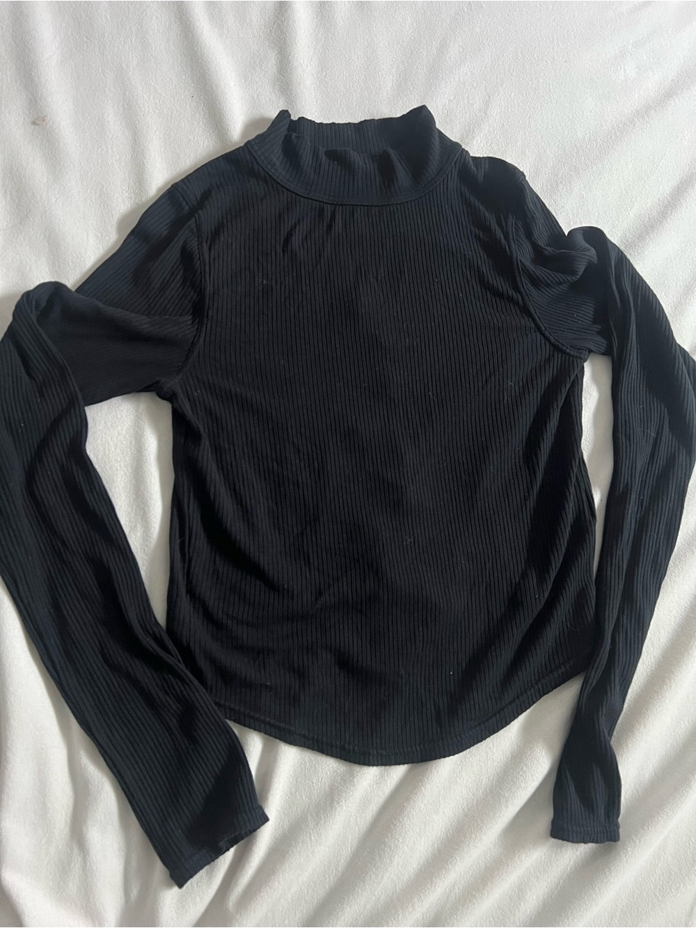 Free People Black Ribbed Mock Neck Long Sleeve Top